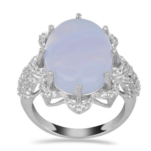 BUY NATURAL BLUE LACE AGATE GEMSTONE BIG STONE STYLISH RING IN STERLING SILVER